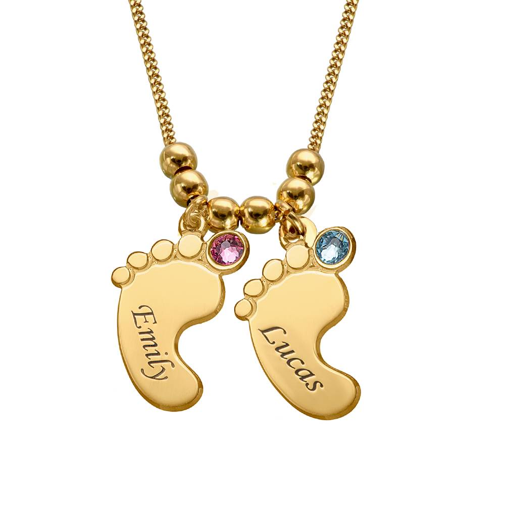 Joyería de Mamá – Collar Piecitos de Bebé con Piedras de Nacimiento en Vermeil de Oro-3 foto de producto