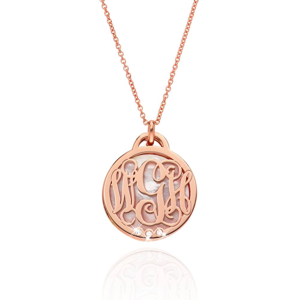 Collar Monograma con Piedra Semipreciosa y Diamantes en Vermeil de Oro Rosa-1 Collar Monograma con Piedra Semipreciosa y Diamantes en Vermeil de Oro Rosa-1 foto de producto