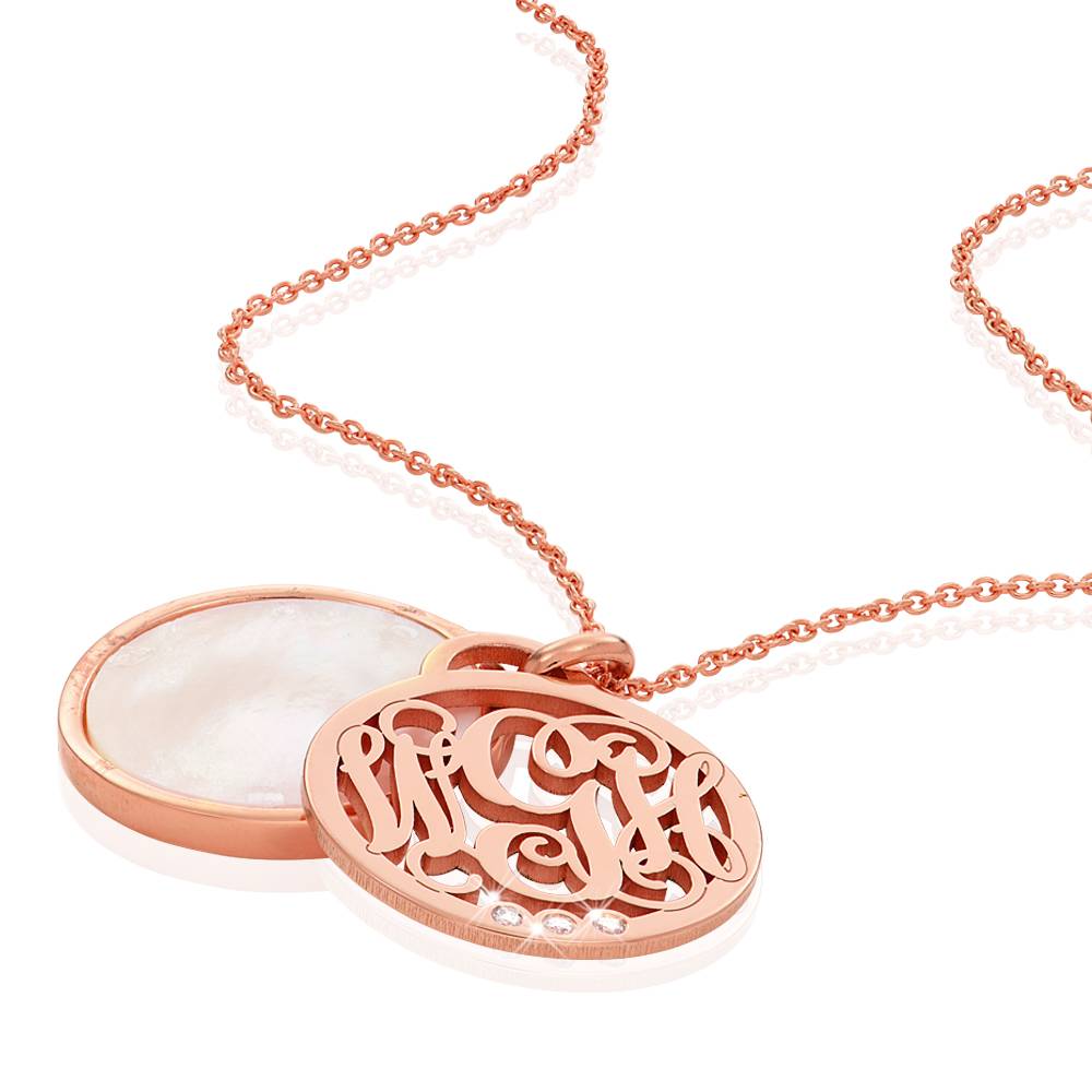 Collar Monograma con Piedra Semipreciosa y Diamantes en Vermeil de Oro Rosa-3 Collar Monograma con Piedra Semipreciosa y Diamantes en Vermeil de Oro Rosa-3 foto de producto