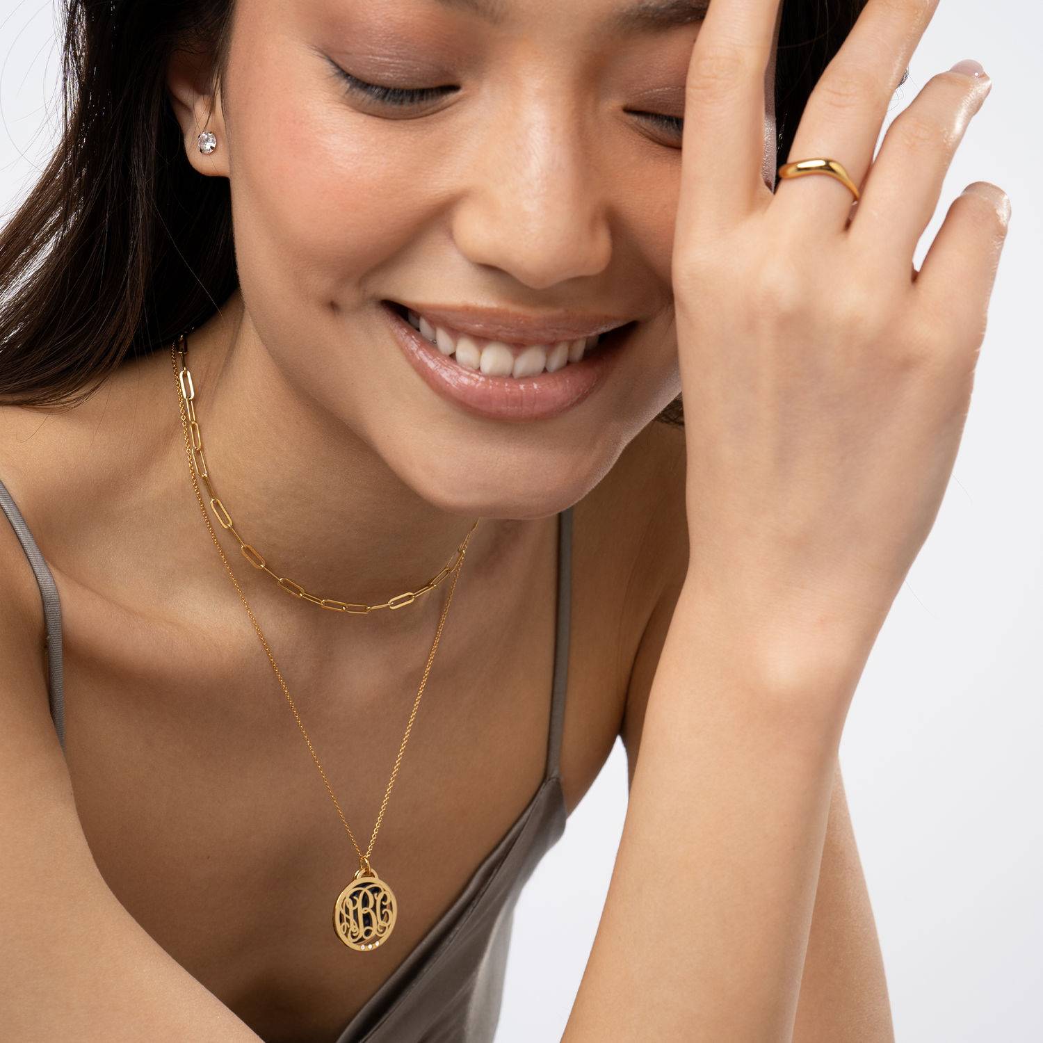Collar Monograma con Piedra Semipreciosa y Diamantes en Vermeil de Oro-1 Collar Monograma con Piedra Semipreciosa y Diamantes en Vermeil de Oro-1 foto de producto