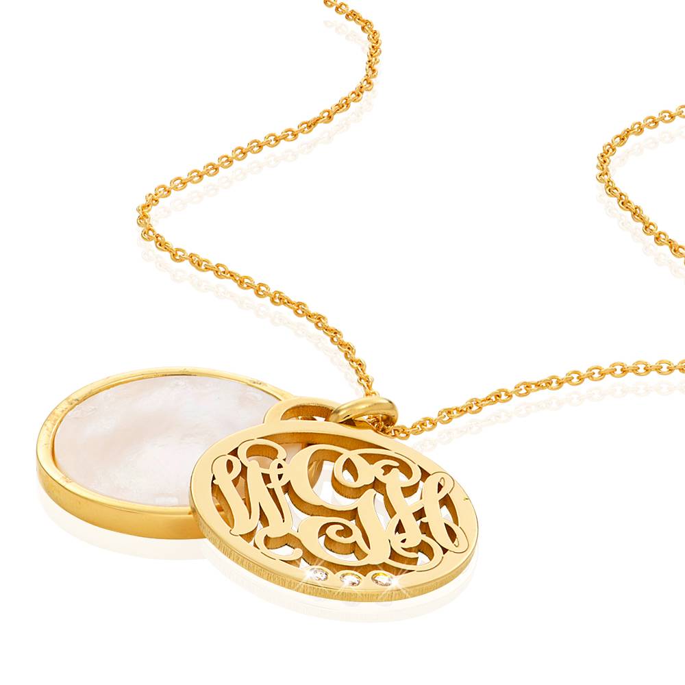Collar Monograma con Piedra Semipreciosa y Diamantes en Vermeil de Oro-4 Collar Monograma con Piedra Semipreciosa y Diamantes en Vermeil de Oro-4 foto de producto
