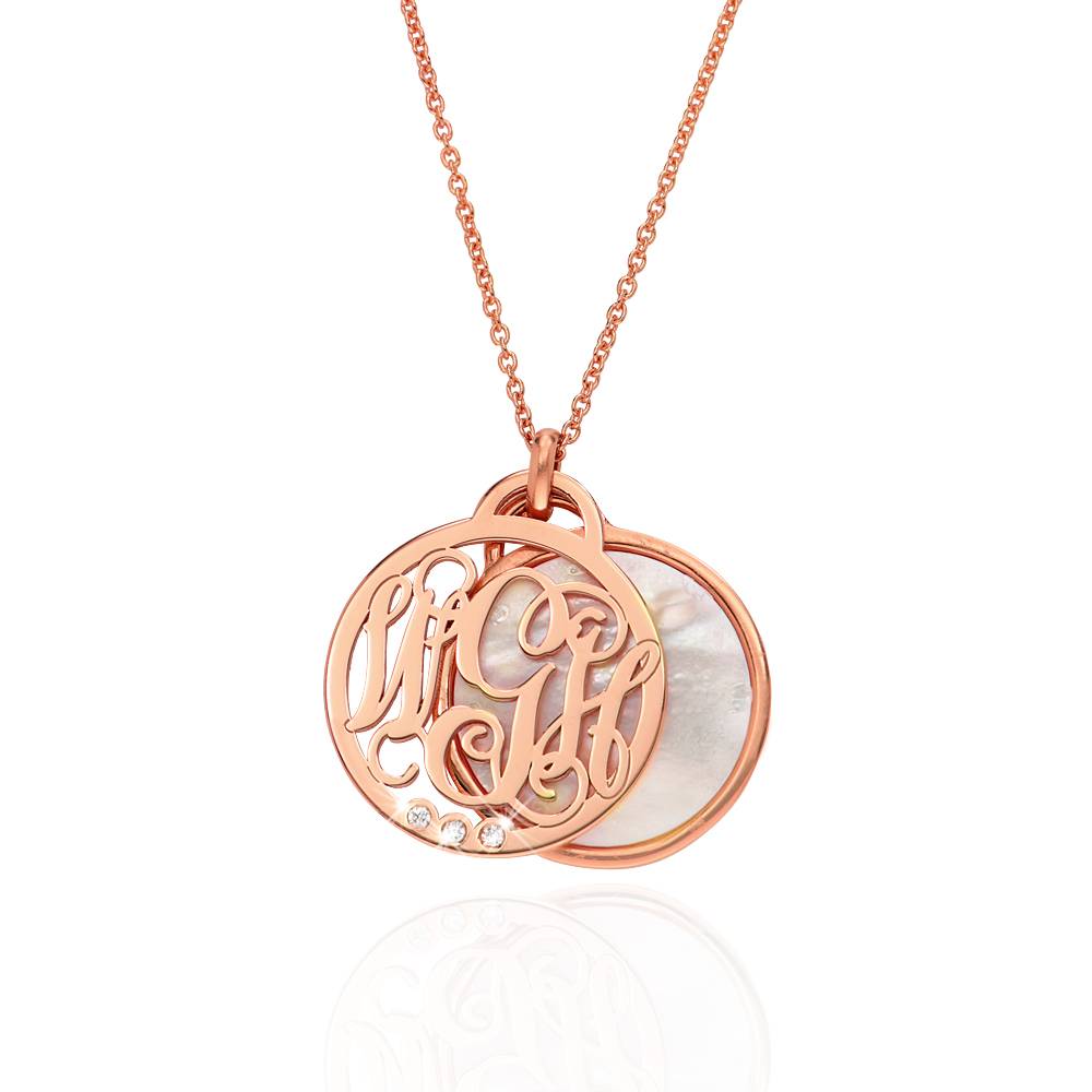 Collar Monograma con Piedra Semipreciosa y Diamantes en Chapa de Oro Rosa-3 foto de producto