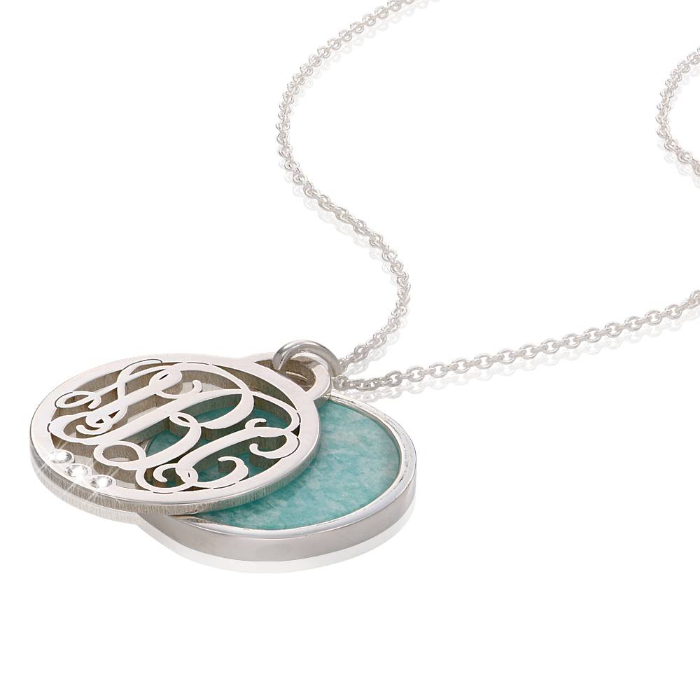 Collar Monograma con Piedra Semipreciosa y Diamantes en Plata Esterlina-2 Collar Monograma con Piedra Semipreciosa y Diamantes en Plata Esterlina-2 foto de producto