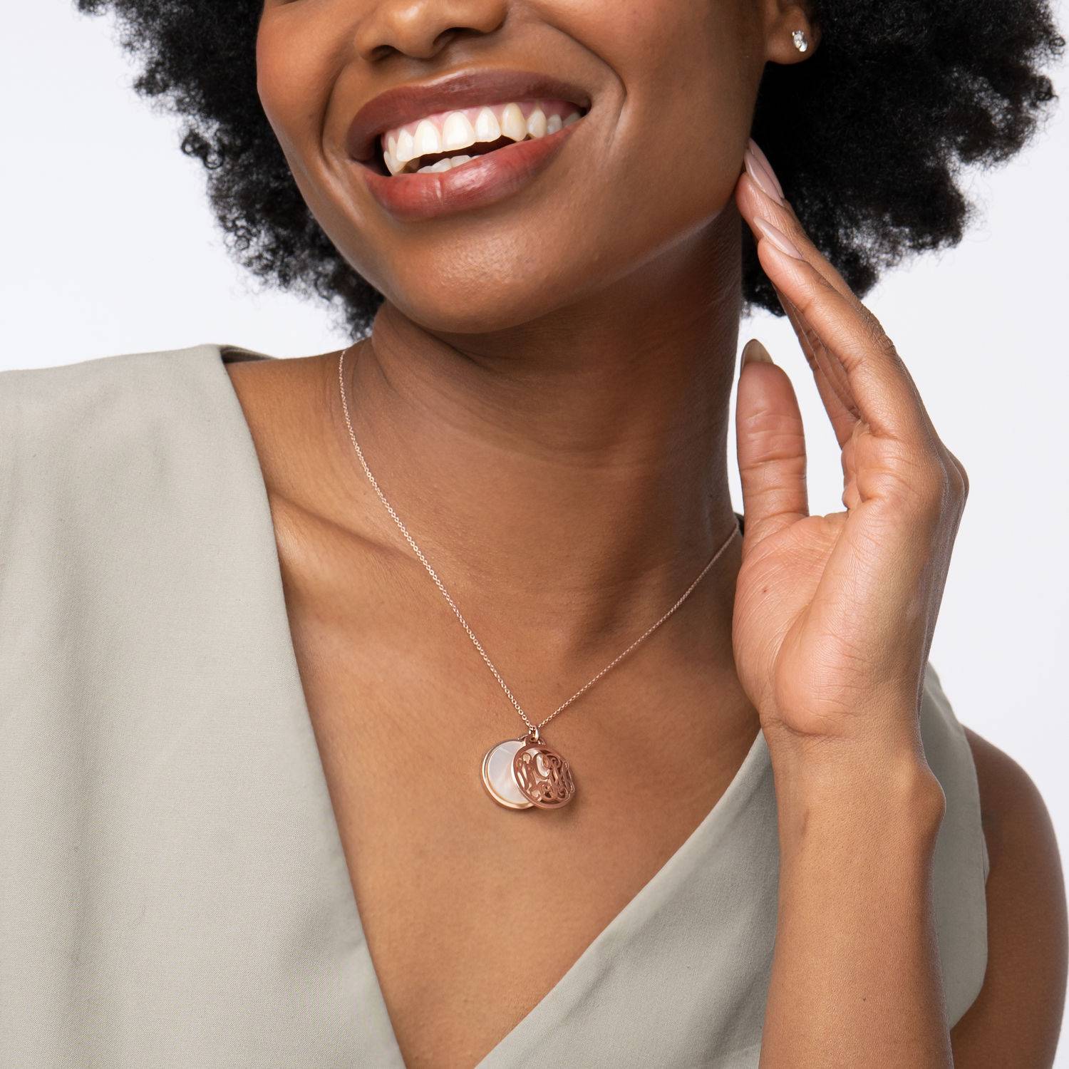 Collar Monograma con Piedra Semipreciosa en Vermeil de Oro Rosa-3 foto de producto
