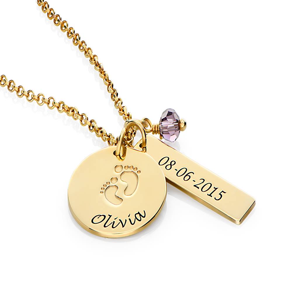 Joyería para Nueva Mamá - Collar con Charm de Piecitos de Bebé en Baño de Oro-3 foto de producto