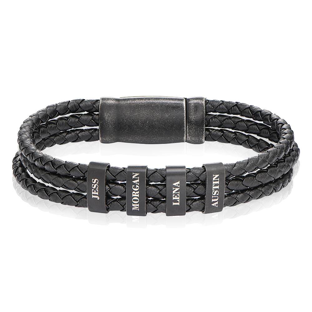 Pulsera de Hombre de Cuero Trenzado con Cuentas Verticales en Acero Inoxidable-1 foto de producto