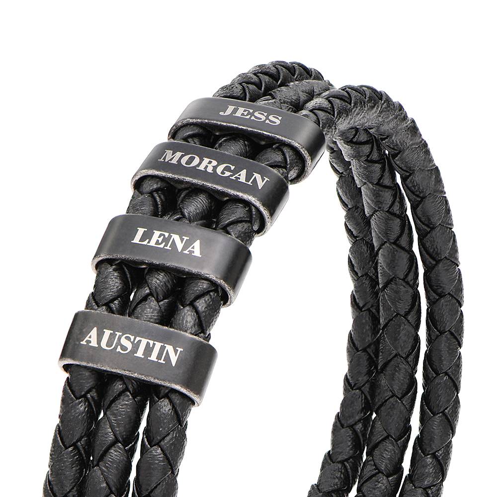 Pulsera de Hombre de Cuero Trenzado con Cuentas Verticales en Acero Inoxidable-2 foto de producto