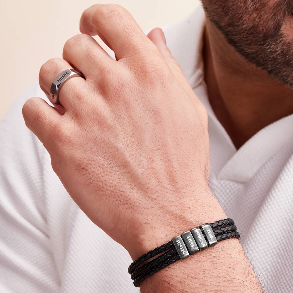 Pulsera de Hombre de Cuero Trenzado con Cuentas Verticales en Acero Inoxidable-4 foto de producto