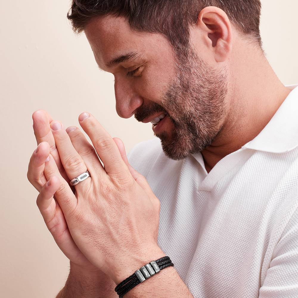 Pulsera de Hombre de Cuero Trenzado con Cuentas Verticales en Acero Inoxidable-5 foto de producto