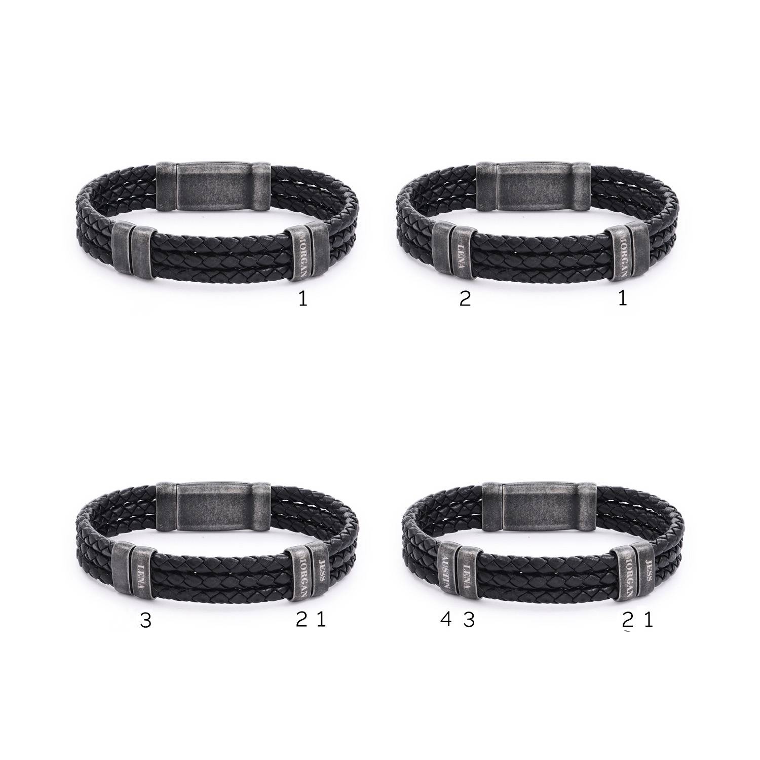 Pulsera de Hombre de Cuero Trenzado con Cuentas Verticales en Acero Inoxidable-6 foto de producto