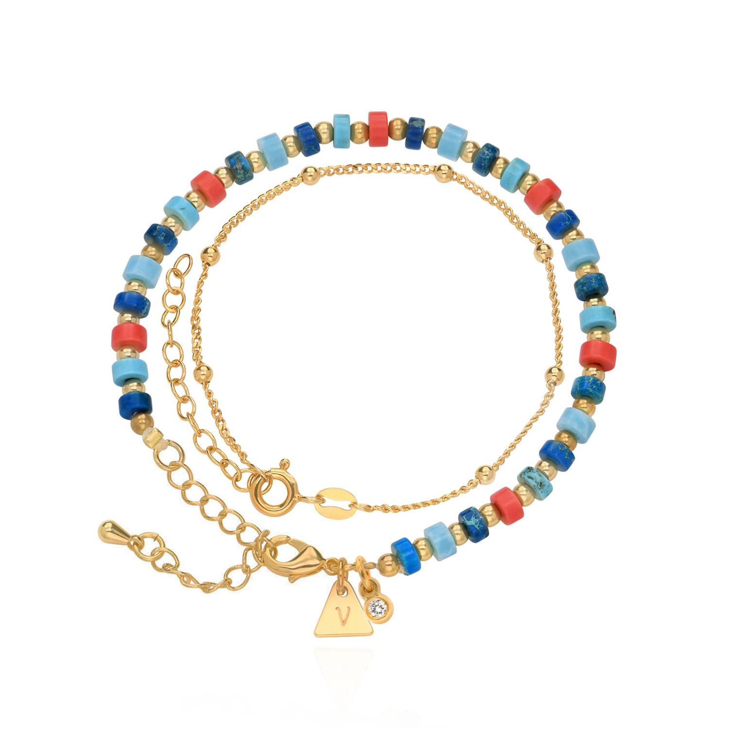 Pulsera / Tobillera de Cuentas en Capas del Pacífico con Iniciales y 0.05ct Diamantes en Baño de Oro-1 Pulsera / Tobillera de Cuentas en Capas del Pacífico con Iniciales y 0.05ct Diamantes en Baño de Oro-1 foto de producto