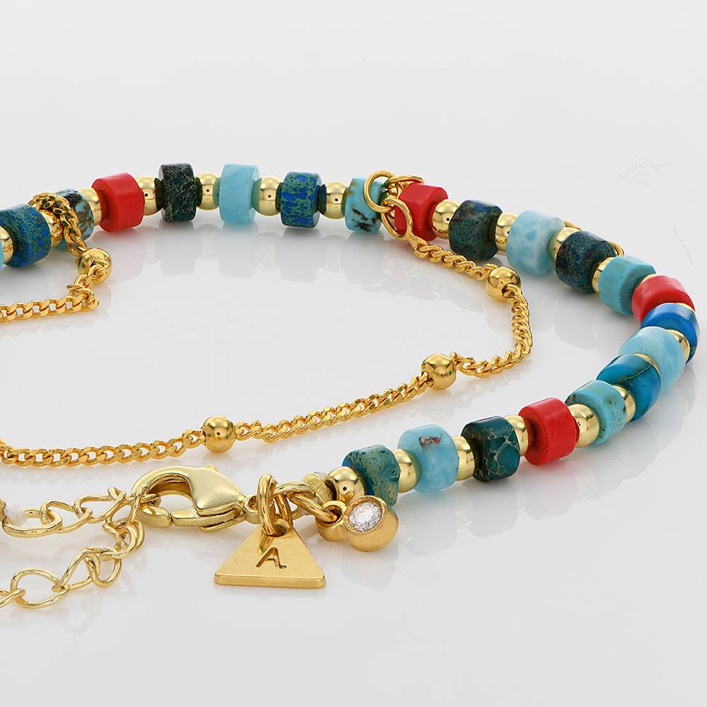 Pulsera / Tobillera de Cuentas en Capas del Pacífico con Iniciales y 0.05ct Diamantes en Baño de Oro-2 Pulsera / Tobillera de Cuentas en Capas del Pacífico con Iniciales y 0.05ct Diamantes en Baño de Oro-2 foto de producto