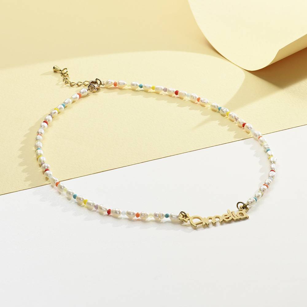 Collar de Perlas Candy con Nombre para Niña en Chapa de Oro-3 foto de producto