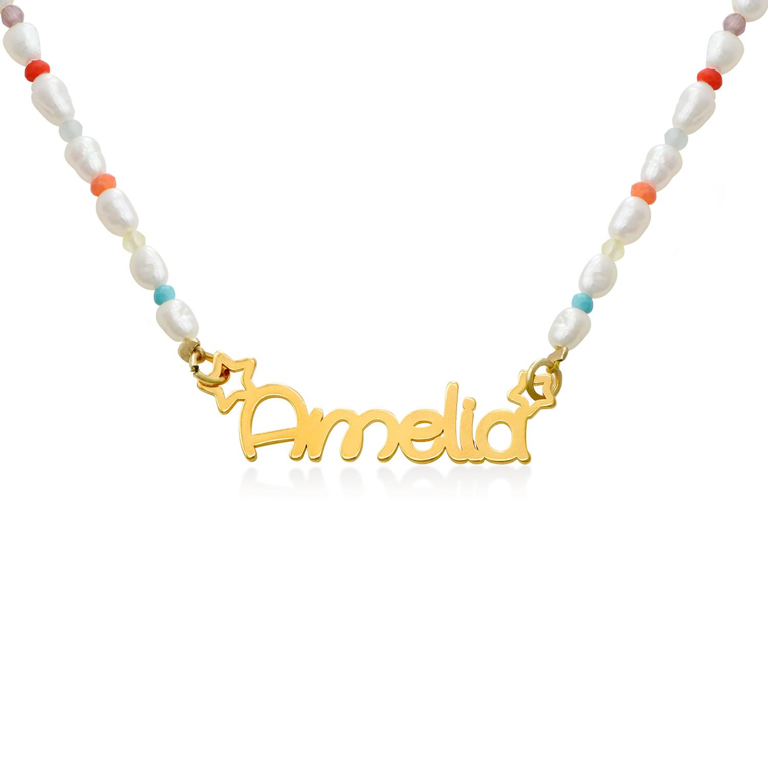 Collar de Perlas Candy con Nombre para Niña en Chapa de Oro-1 foto de producto