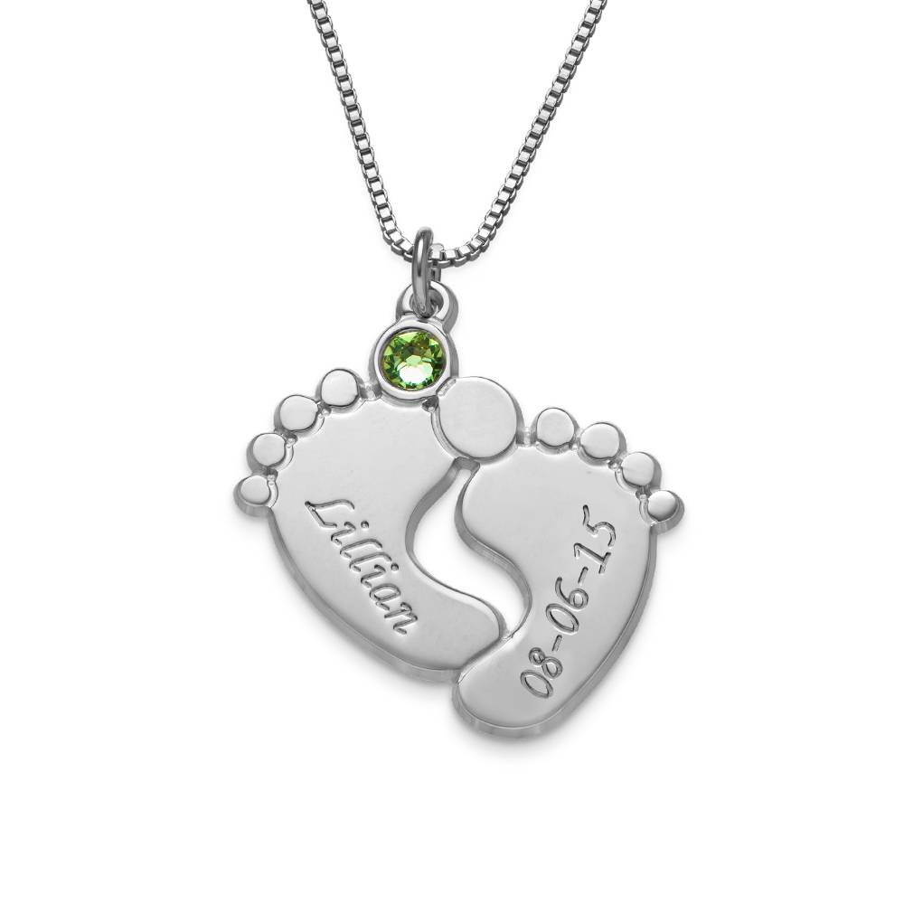Collar Personalizado de Piecitos de Bebé con Piedra de Nacimiento en Plata-4 foto de producto