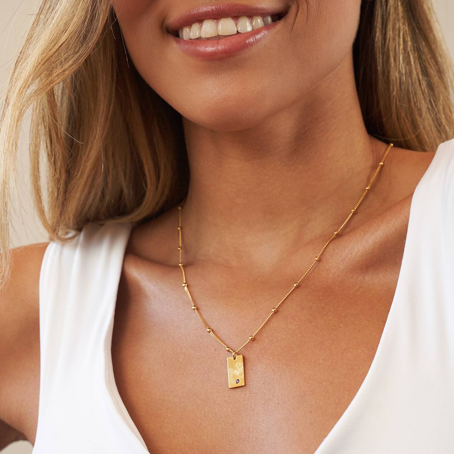 Collar Personalizado con Flor de Nacimiento y Piedra en Vermeil de Oro-6 foto de producto