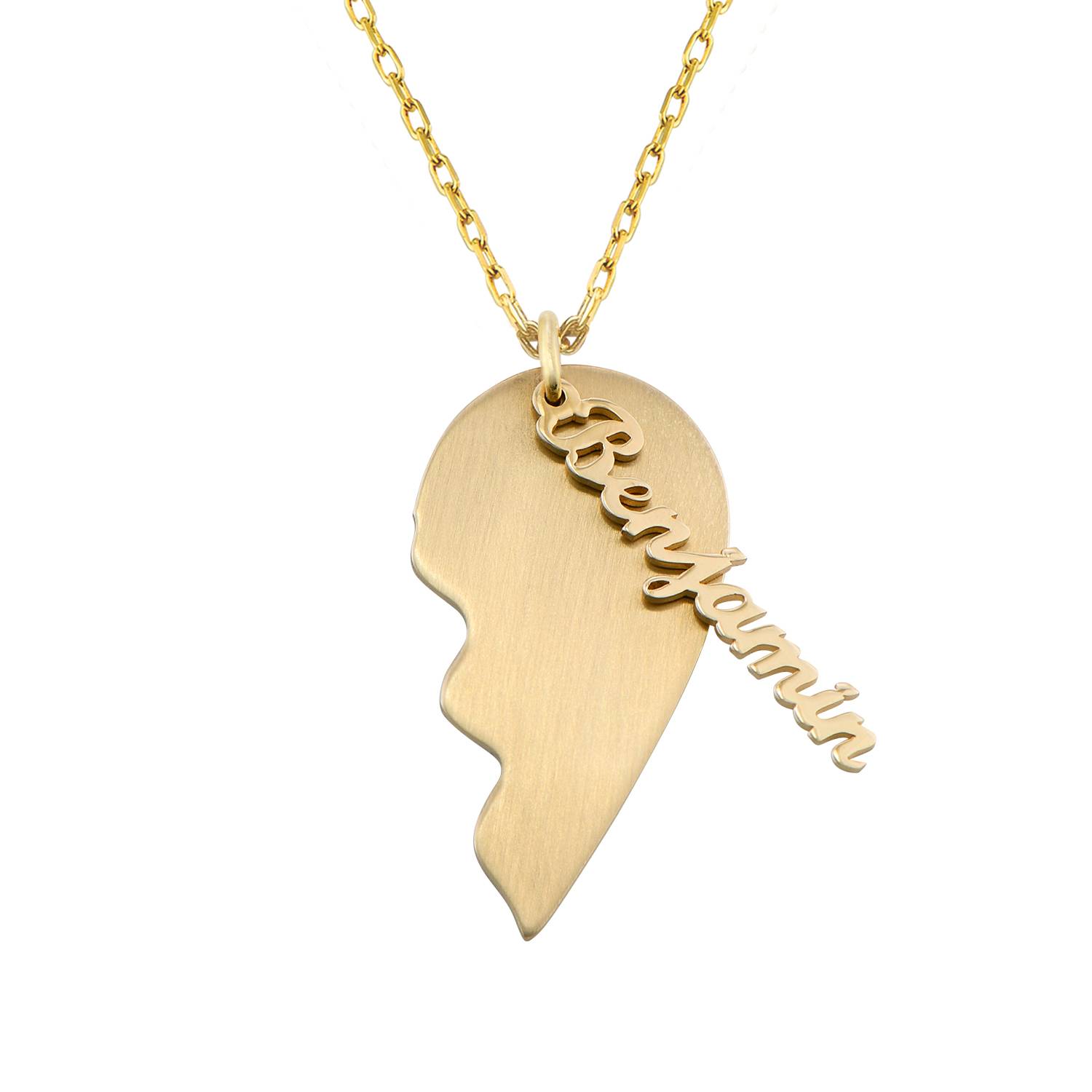 Collar Corazón Grabado de Parejas en Oro Sólido 10K-2 foto de producto