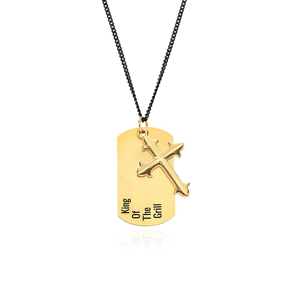 Collar de Cruz con Placa Personalizada para Hombre en Baño de Oro-4 foto de producto