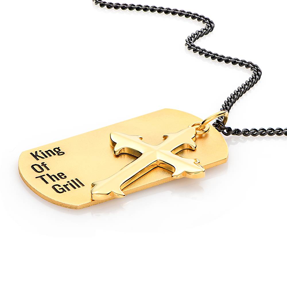 Collar de Cruz con Placa Personalizada para Hombre en Baño de Oro-1 foto de producto