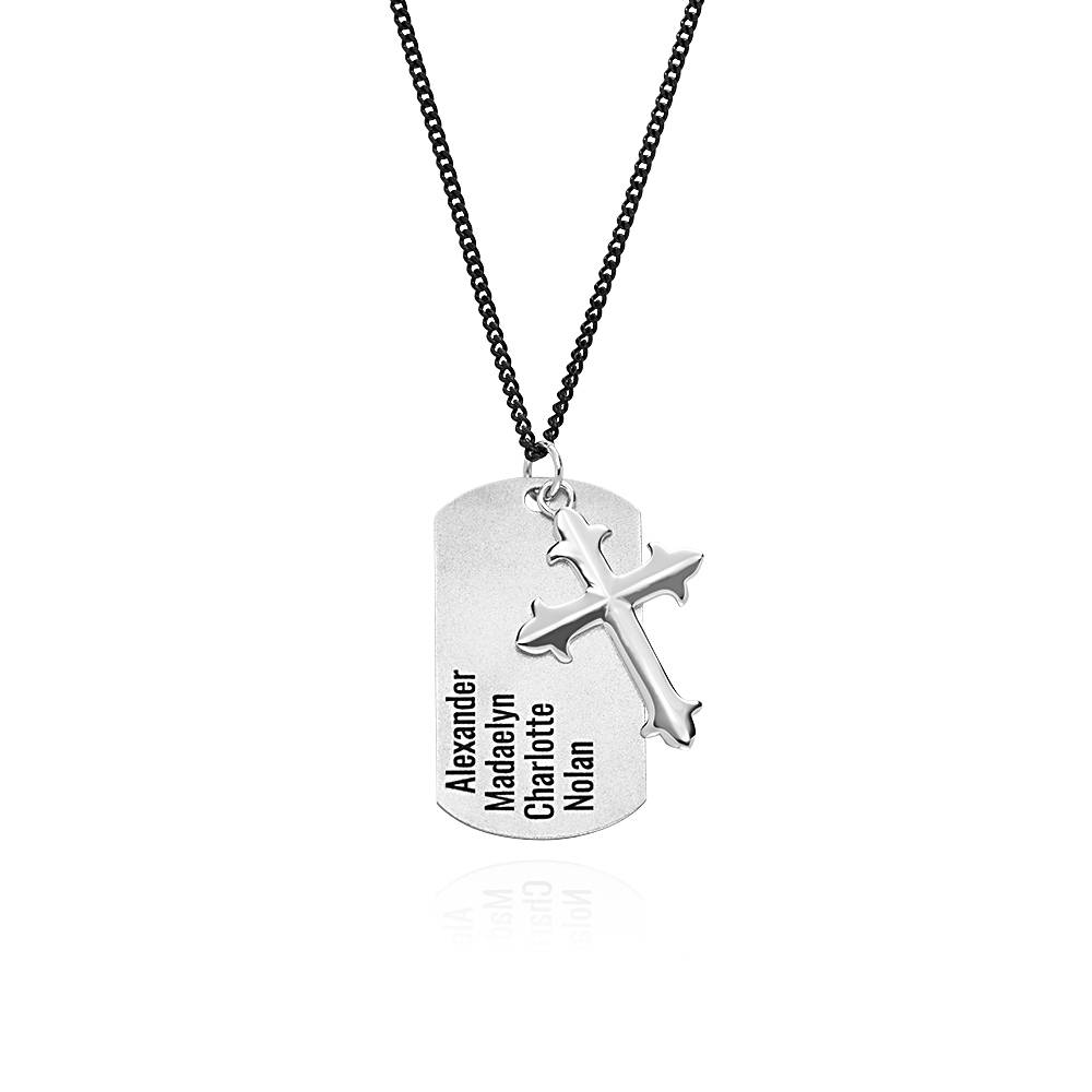 Collar de Cruz con Placa Personalizada para Hombre en Plata-1 foto de producto