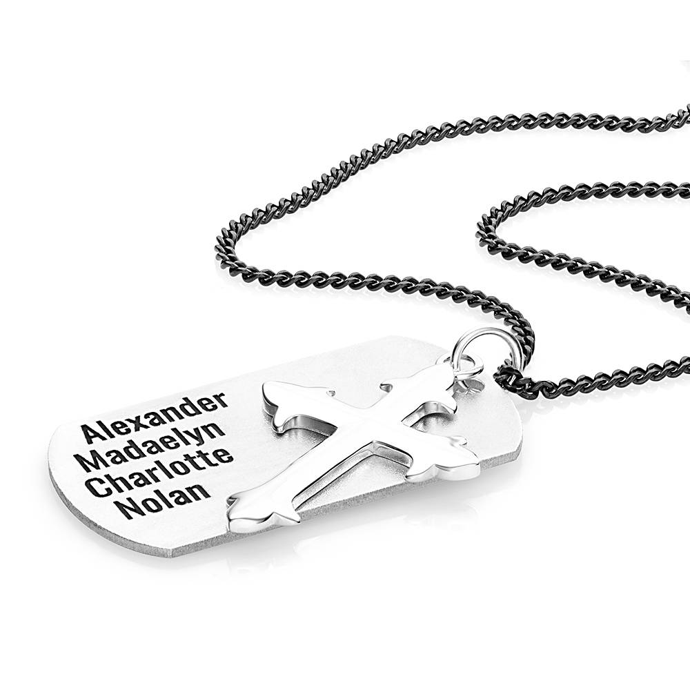 Collar de Cruz con Placa Personalizada para Hombre en Plata-4 foto de producto