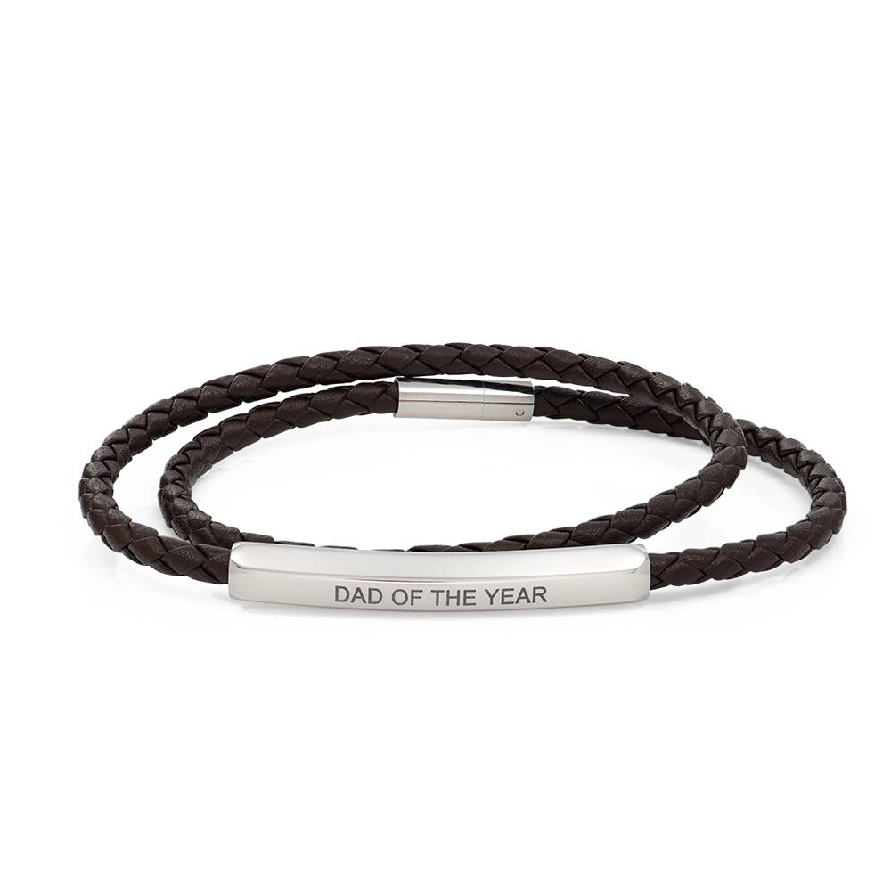 Pulsera Personalizada para Hombre con Doble Cordón de Cuero Trenzado Marrón-5 foto de producto