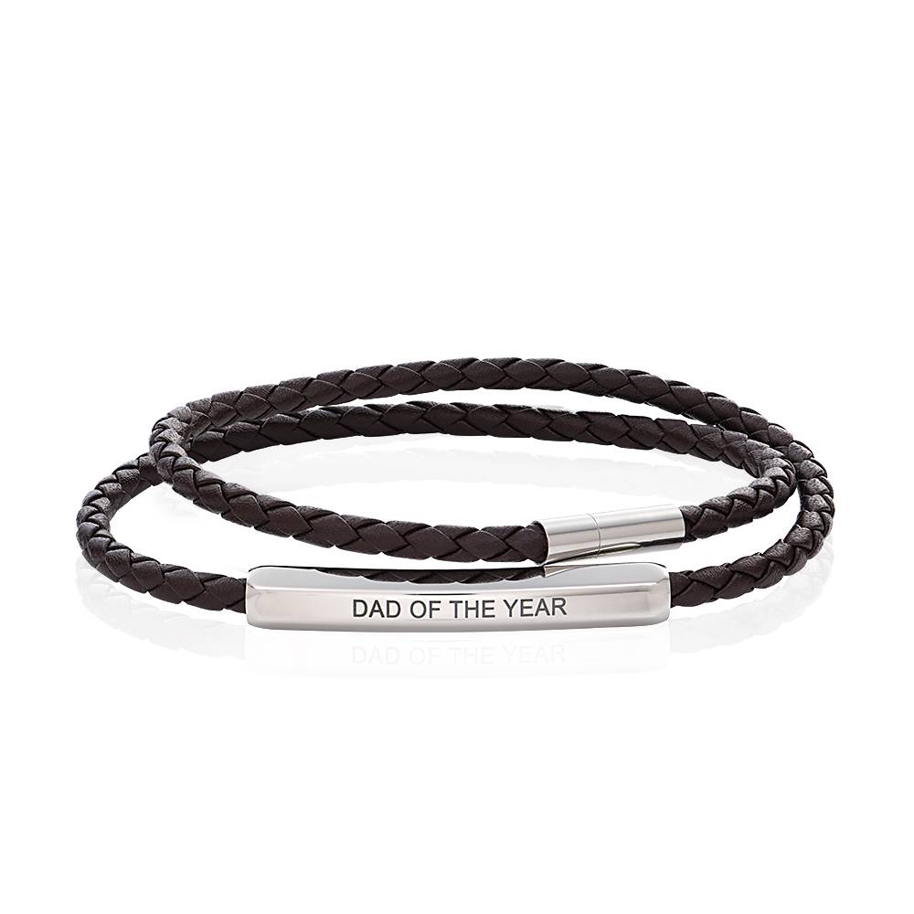Pulsera Personalizada para Hombre con Doble Cordón de Cuero Trenzado Marrón-3 foto de producto