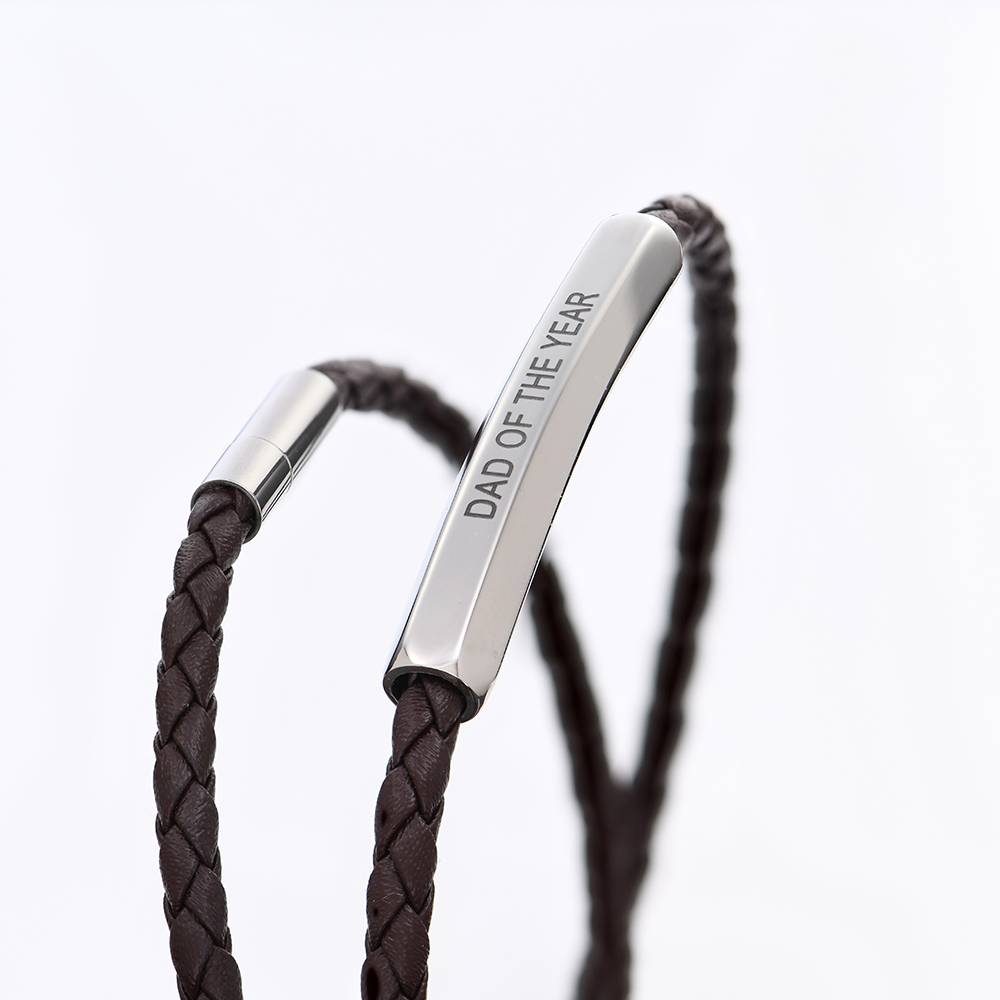 Pulsera Personalizada para Hombre con Doble Cordón de Cuero Trenzado Marrón-4 foto de producto