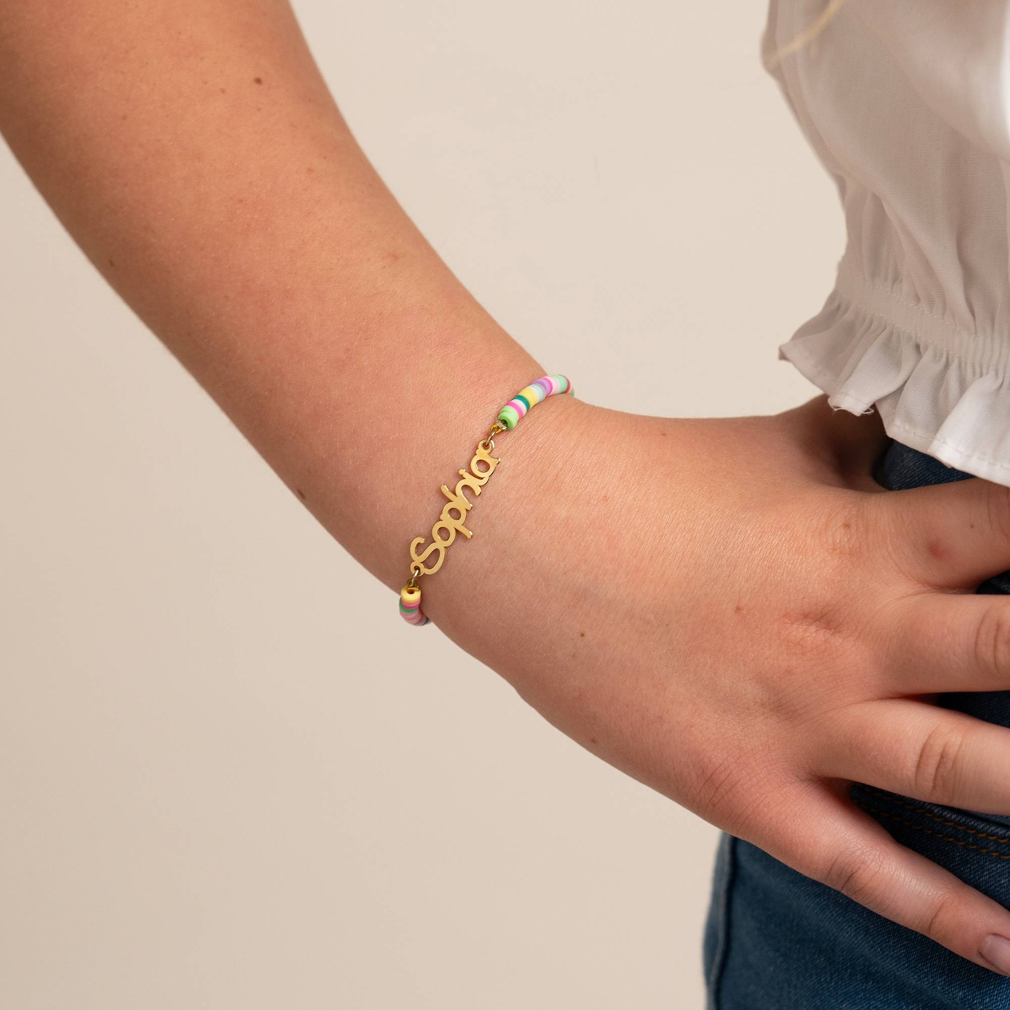 Pulsera con Nombre de Niña con Cuentas de Mágica Arcoíris en Plata-3 foto de producto