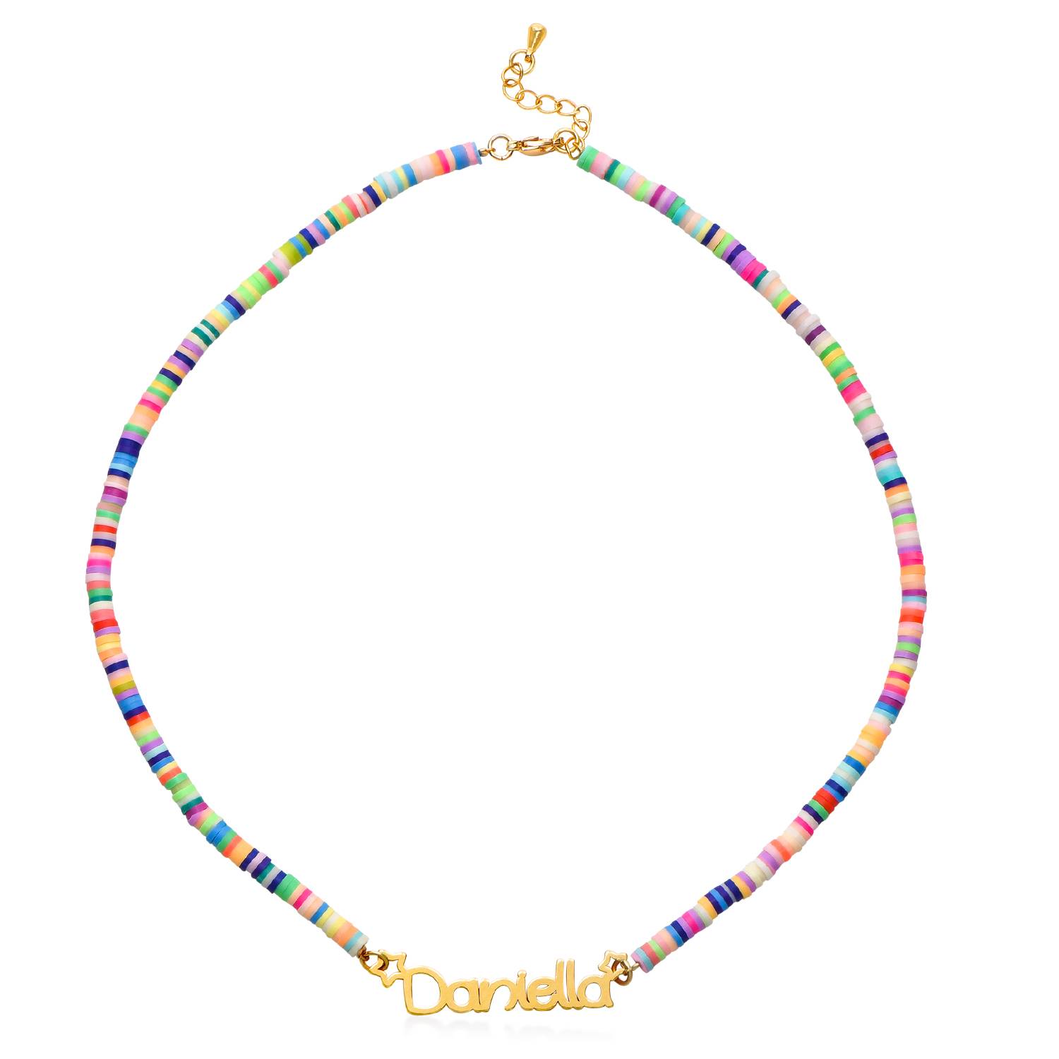 Collar con Nombre de Niña con Cuentas de Mágica Arcoíris en Vermeil de Oro-2 Collar con Nombre de Niña con Cuentas de Mágica Arcoíris en Vermeil de Oro-2 foto de producto