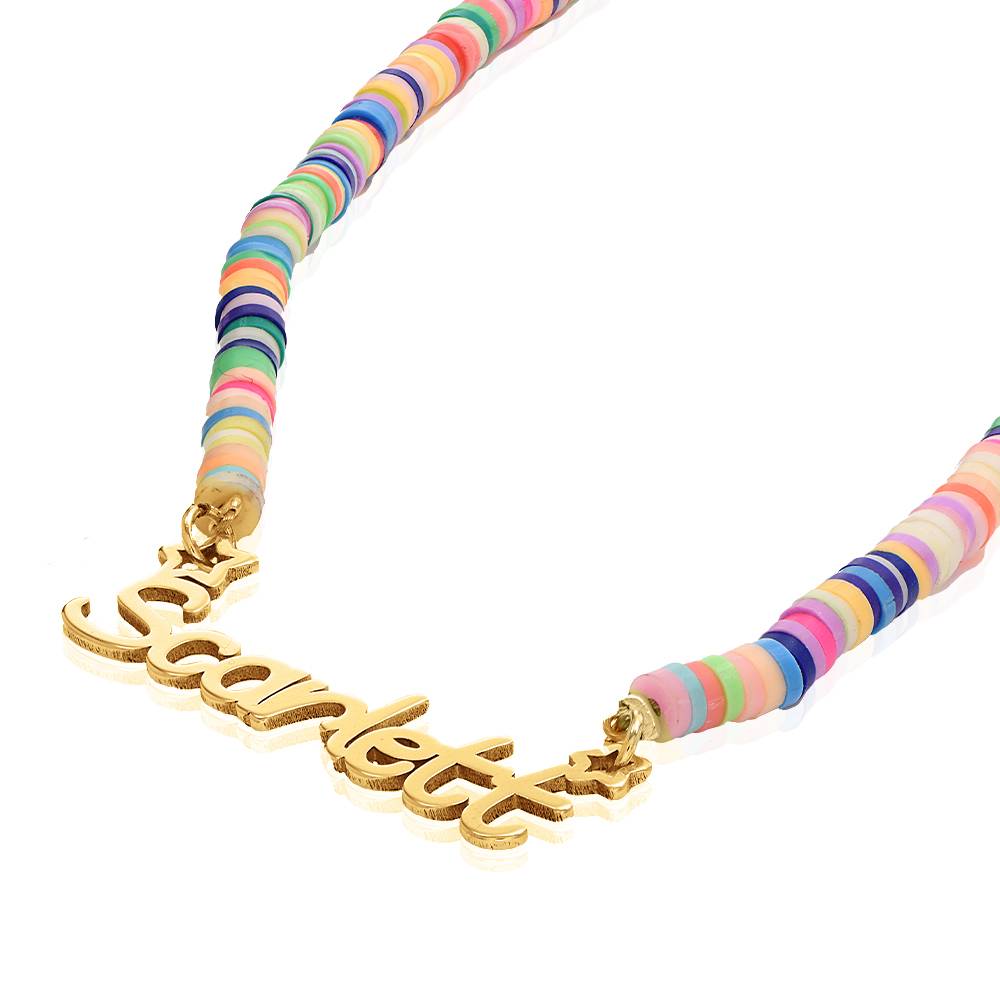 Collar con Nombre de Niña con Cuentas de Mágica Arcoíris en Vermeil de Oro-5 Collar con Nombre de Niña con Cuentas de Mágica Arcoíris en Vermeil de Oro-5 foto de producto