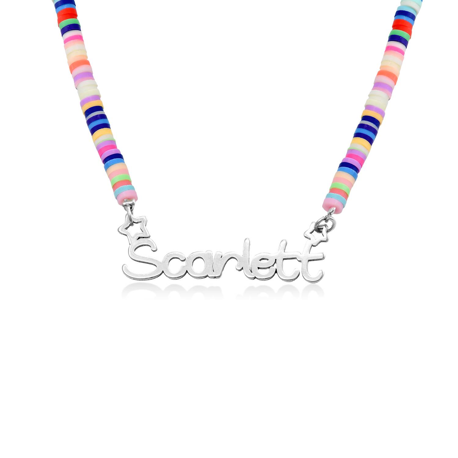 Collar con Nombre de Niña con Cuentas de Mágica Arcoíris en Plata Esterlina-1 foto de producto