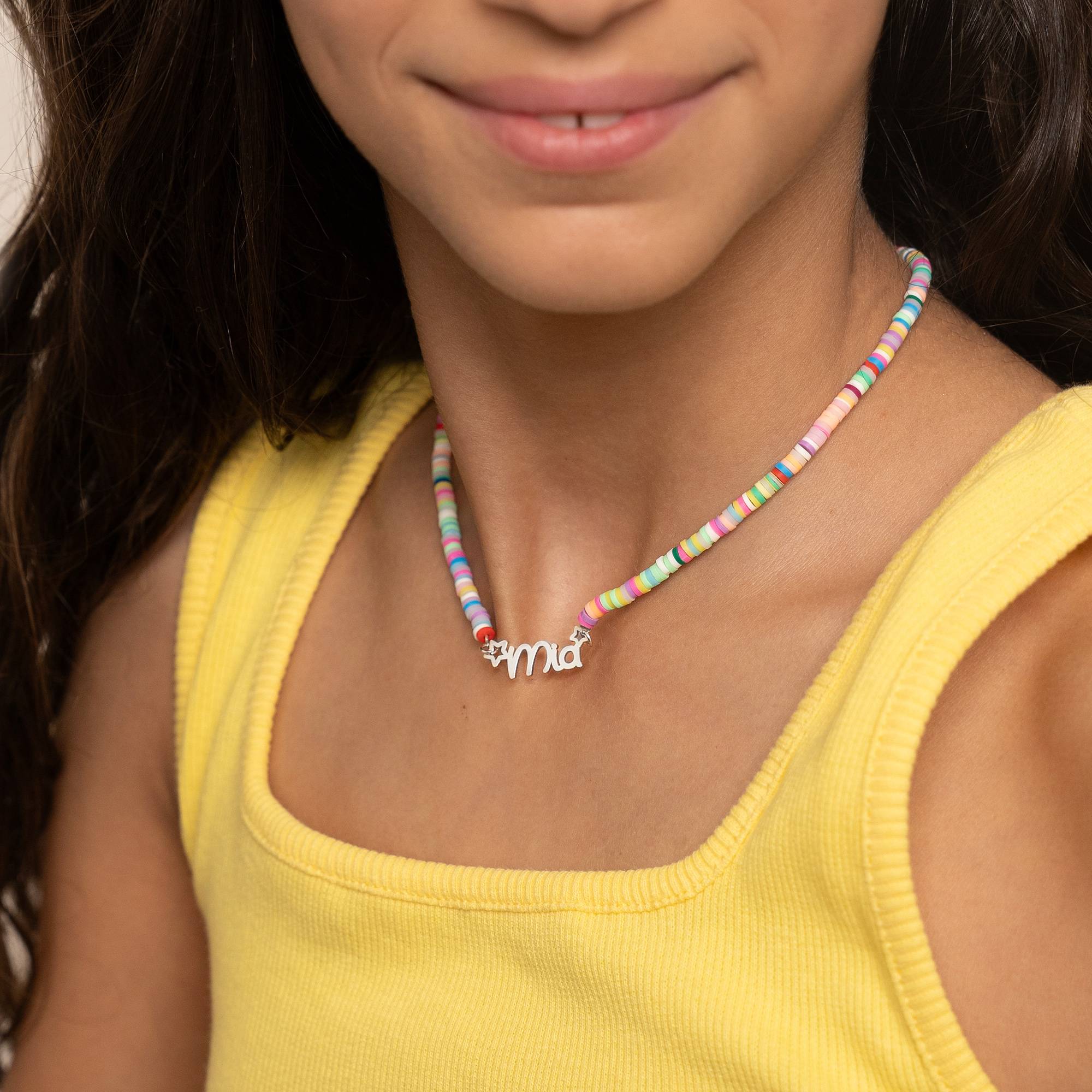 Collar con Nombre de Niña con Cuentas de Mágica Arcoíris en Plata Esterlina-4 foto de producto