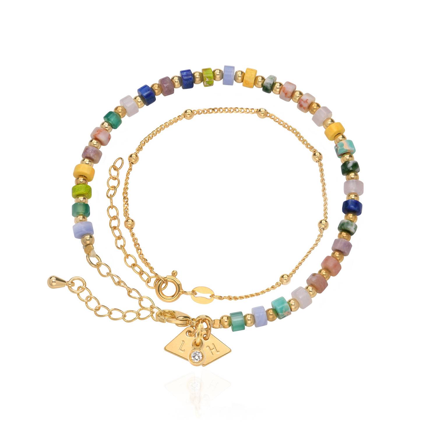 Pulsera / Tobillera de Cuentas en Capas Resort con Iniciales y 0.05ct Diamantes en Baño de Oro-1 Pulsera / Tobillera de Cuentas en Capas Resort con Iniciales y 0.05ct Diamantes en Baño de Oro-1 foto de producto