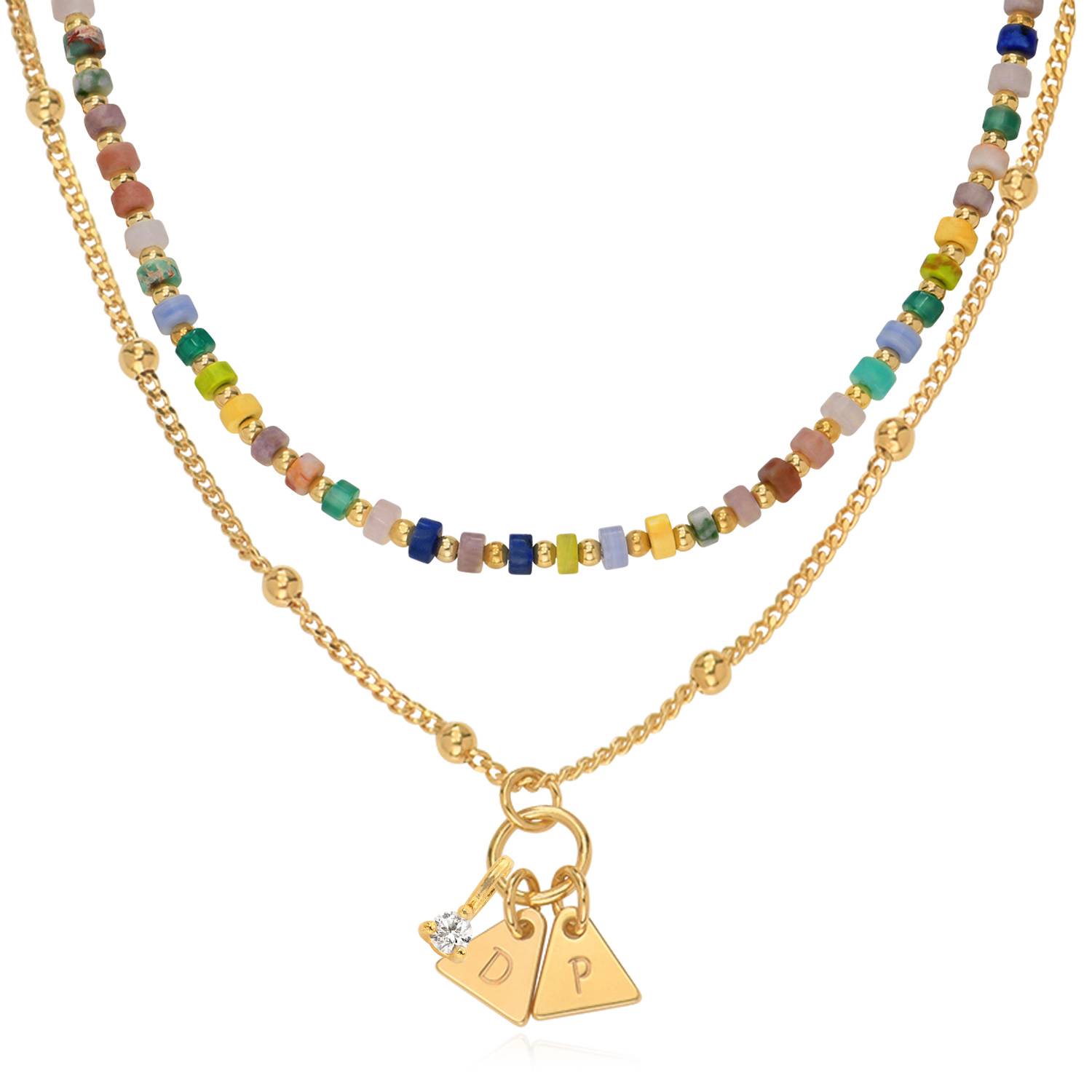 Collar de Cuentas en Capas Resort con Iniciales y 0.10ct Diamantes en Baño de Oro-1 Collar de Cuentas en Capas Resort con Iniciales y 0.10ct Diamantes en Baño de Oro-1 foto de producto