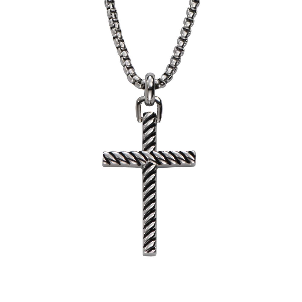 Collar de Cruz Semipreciosa Texturizada para Hombre en Acero Inoxidable-5 foto de producto