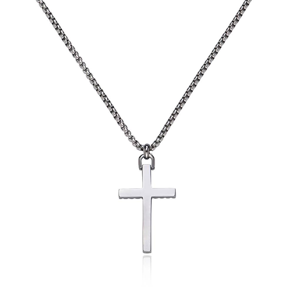 Collar de Cruz Semipreciosa Texturizada para Hombre en Acero Inoxidable-2 foto de producto
