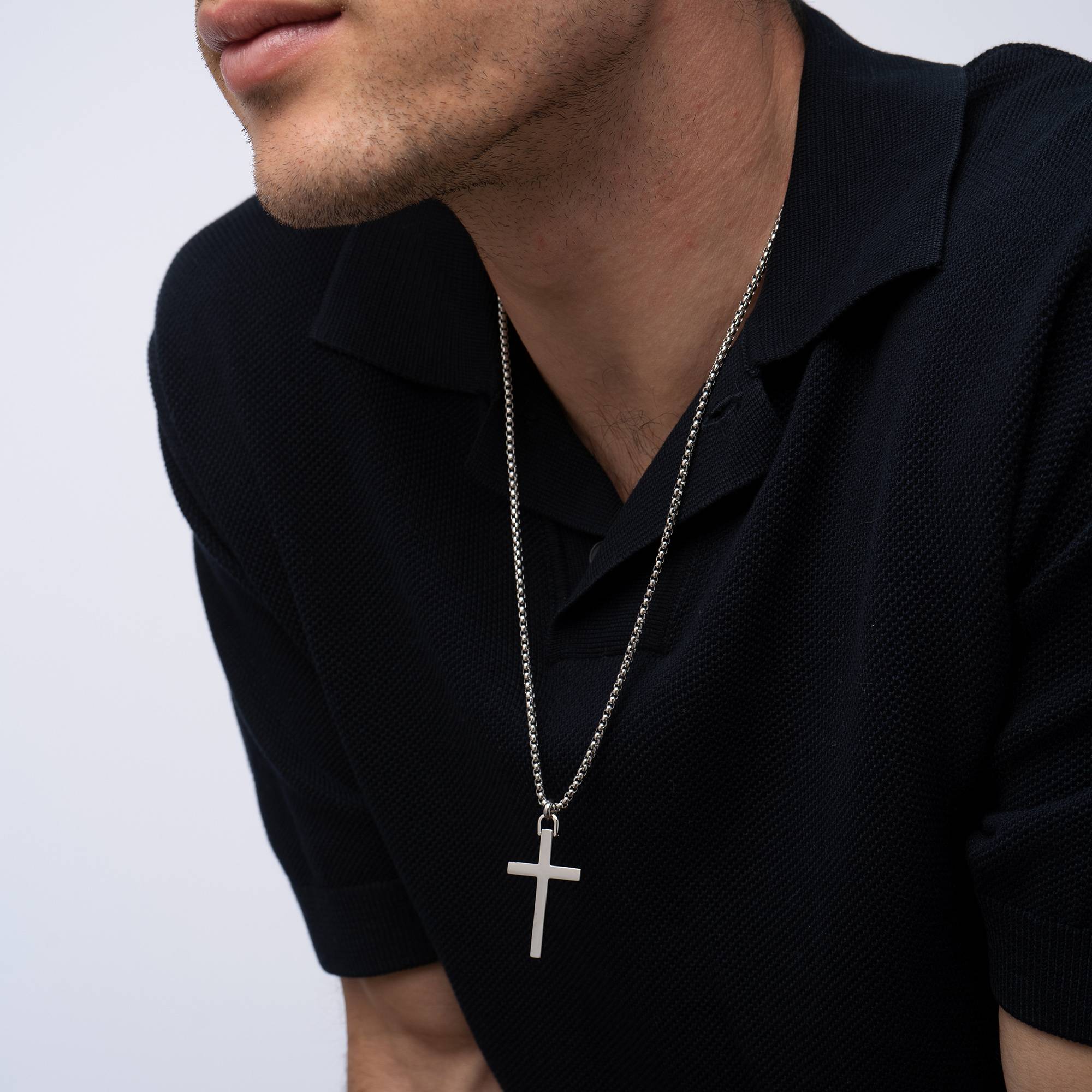 Collar de Cruz Semipreciosa Texturizada para Hombre en Acero Inoxidable-6 foto de producto