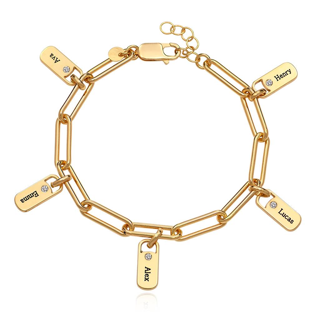 Pulsera de Eslabones Rory con Dijes Personalizados con Diamantes en Baño de Oro-3 foto de producto