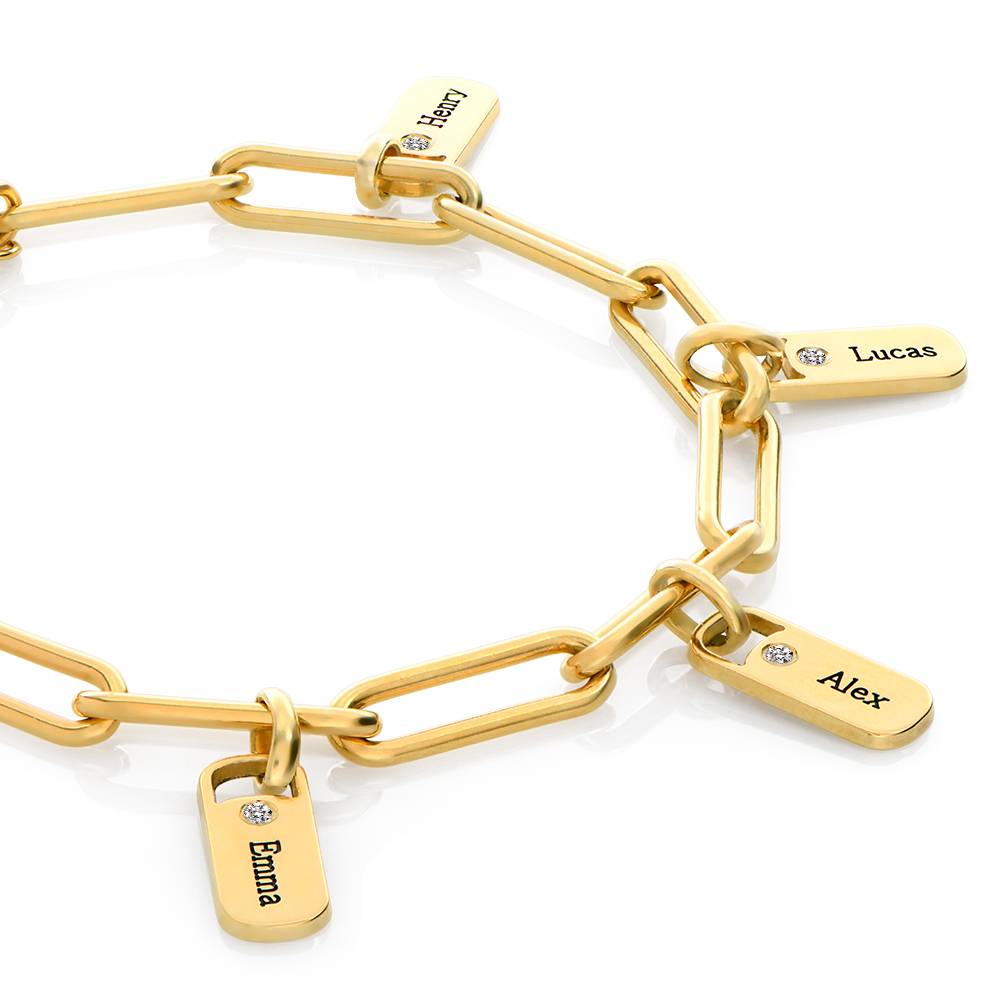Pulsera de Eslabones Rory con Dijes Personalizados con Diamantes en Vermeil de Oro-5 Pulsera de Eslabones Rory con Dijes Personalizados con Diamantes en Vermeil de Oro-5 foto de producto