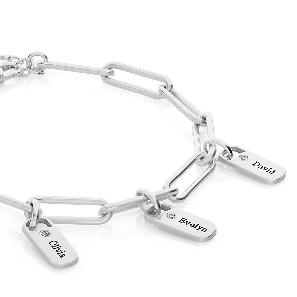 Pulsera de Eslabones Rory con Dijes Personalizados con Diamantes en Plata-3 foto de producto