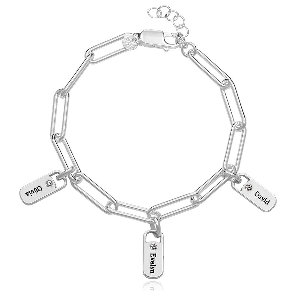 Pulsera de Eslabones Rory con Dijes Personalizados con Diamantes en Plata Esterlina-3 foto de producto