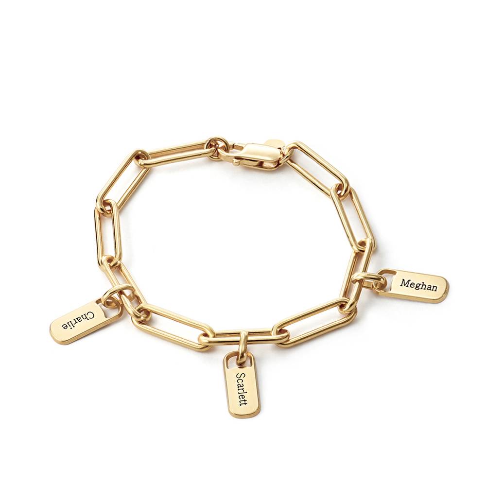 Pulsera de Eslabones Rory con Dijes Personalizados en Oro Sólido 14K-5 foto de producto