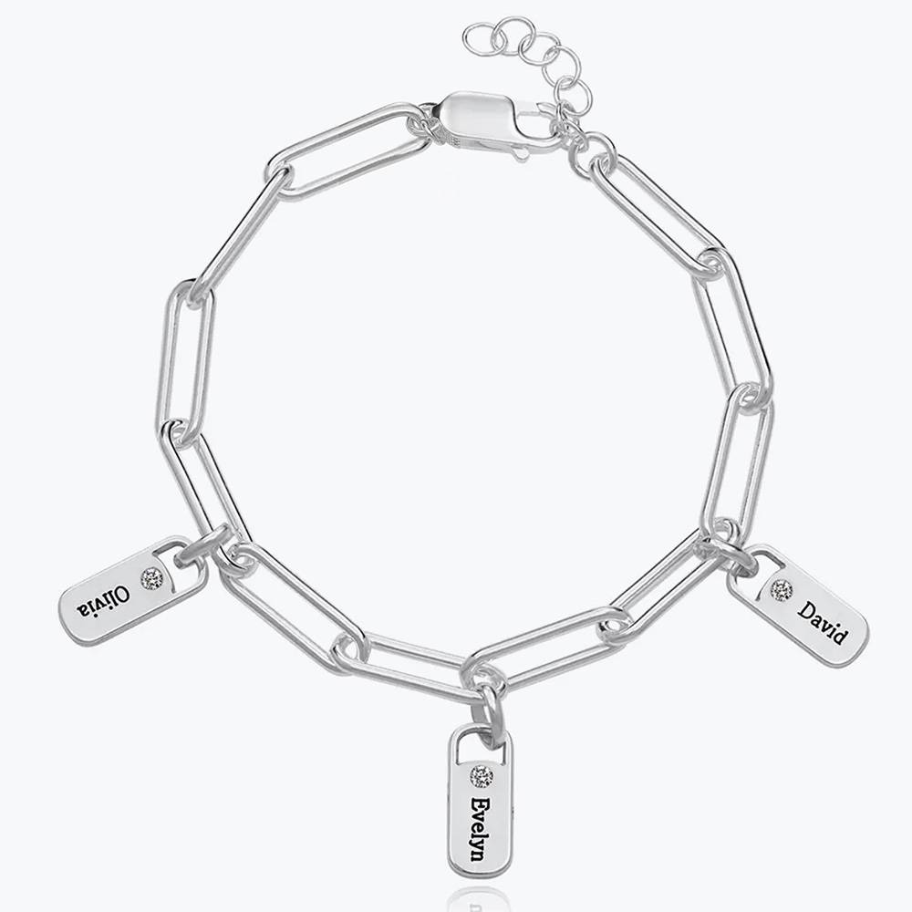 Pulsera de Eslabones Rory con Dijes Personalizados con Diamantes en Plata-4 foto de producto