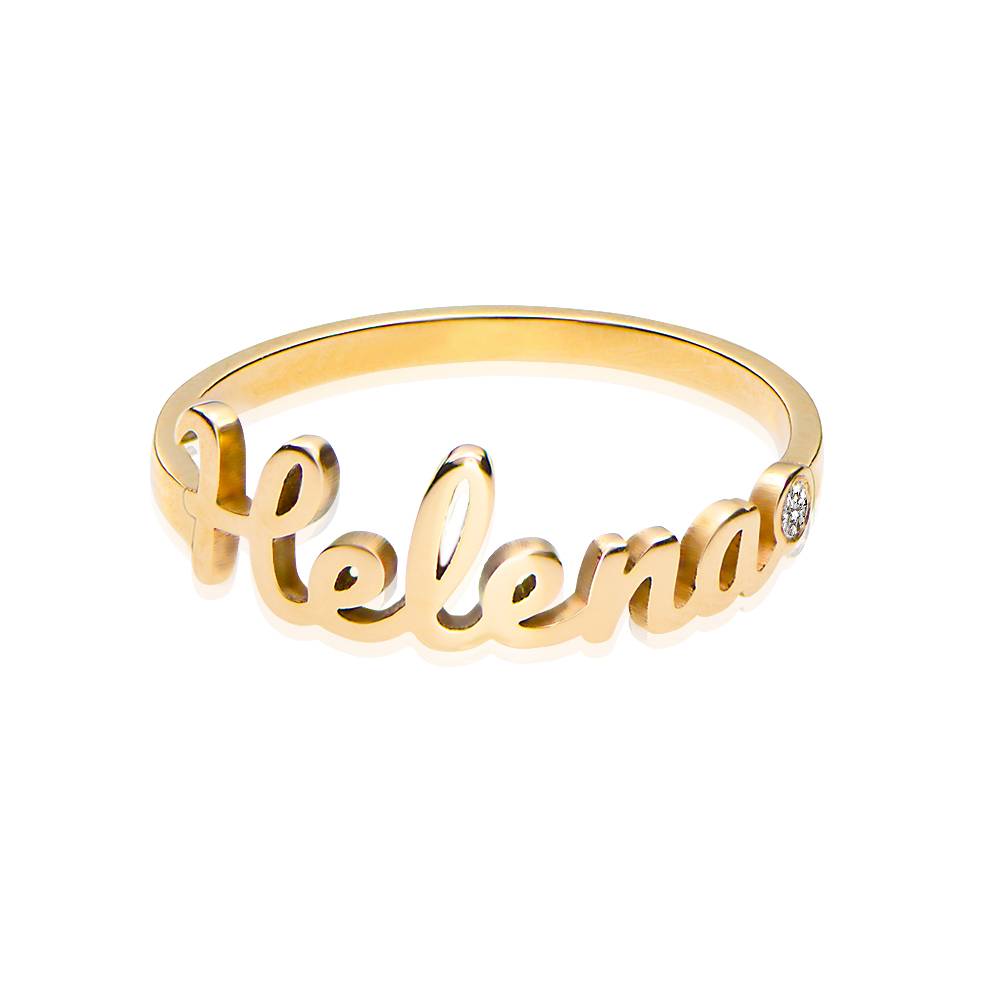 Anillo con Nombre Script y Diamante en Baño de Oro-1 foto de producto