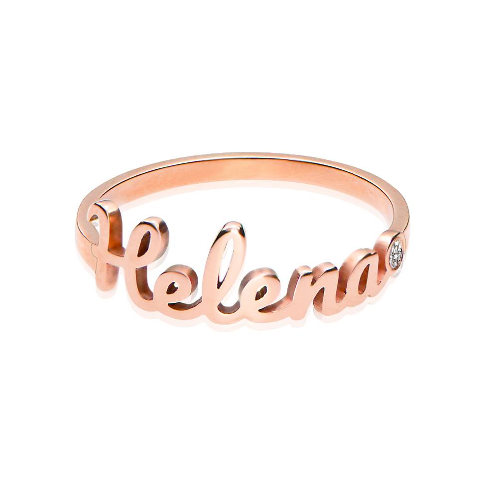 Anillo con Nombre Script y Diamante en Chapa de Oro Rosa-4 foto de producto