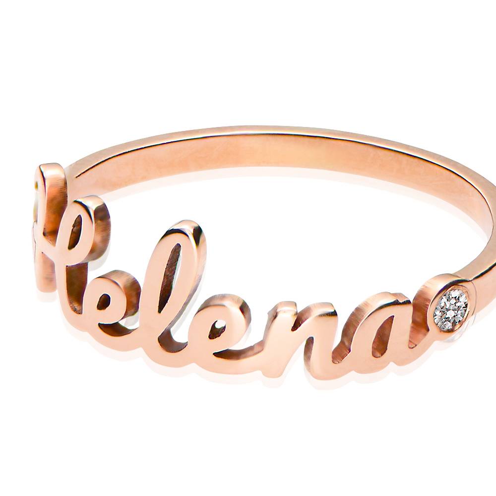 Anillo con Nombre Script y Diamante en Chapa de Oro Rosa-3 foto de producto