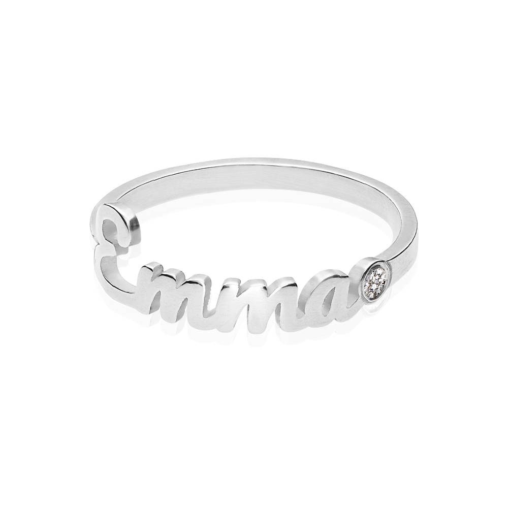 Anillo con Nombre Script y Diamante en Plata Esterlina-4 foto de producto