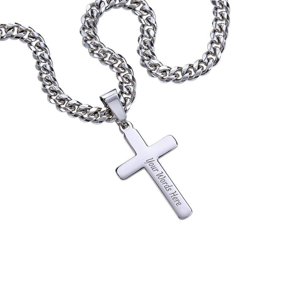 Collar Cruz Grabada con Cadena Cubana en Acero Inoxidable-1 foto de producto