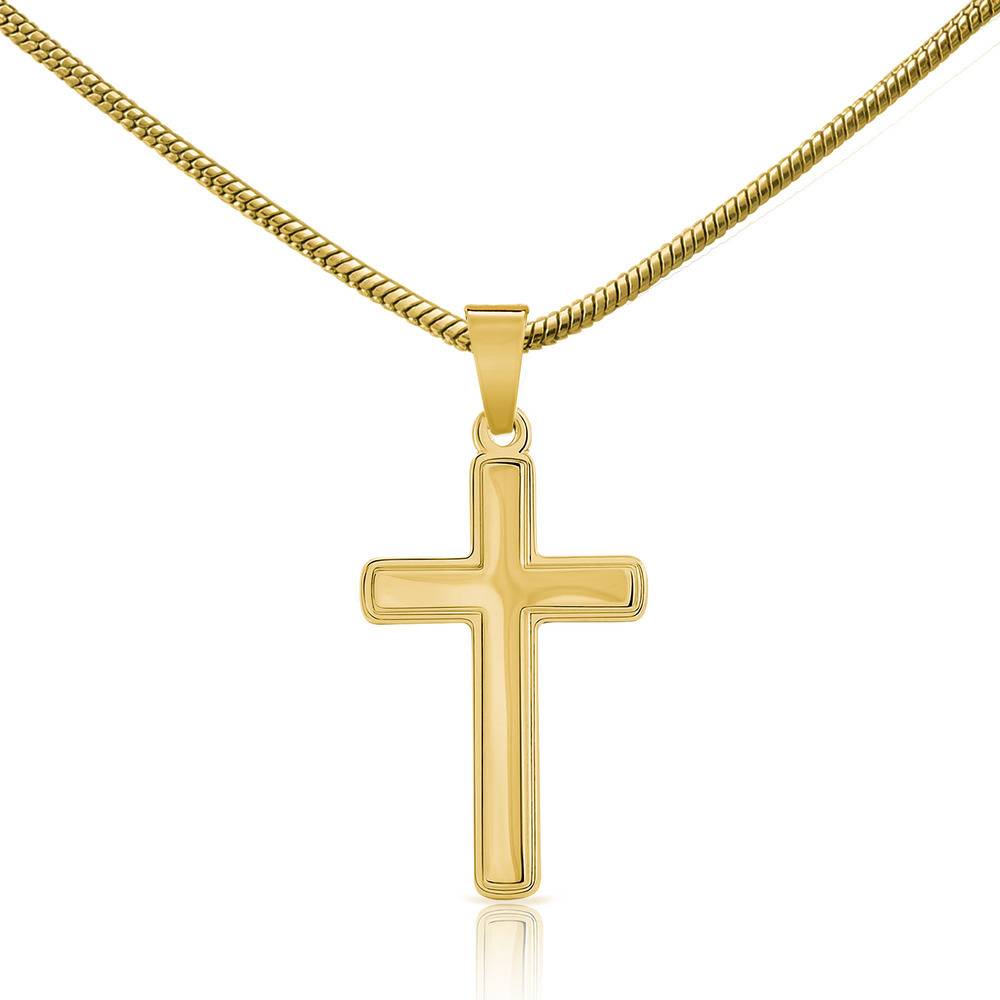 Collar Cruz Grabada con Cadena Serpiente en Acero Inoxidable Chapado en Oro-1 foto de producto